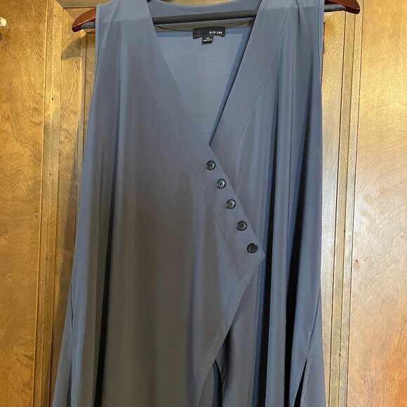 Sun Kim Women's Asymmetrical Buttoned Tunic Top Vest. Size Medium *fits like L - Picture 1 of 9